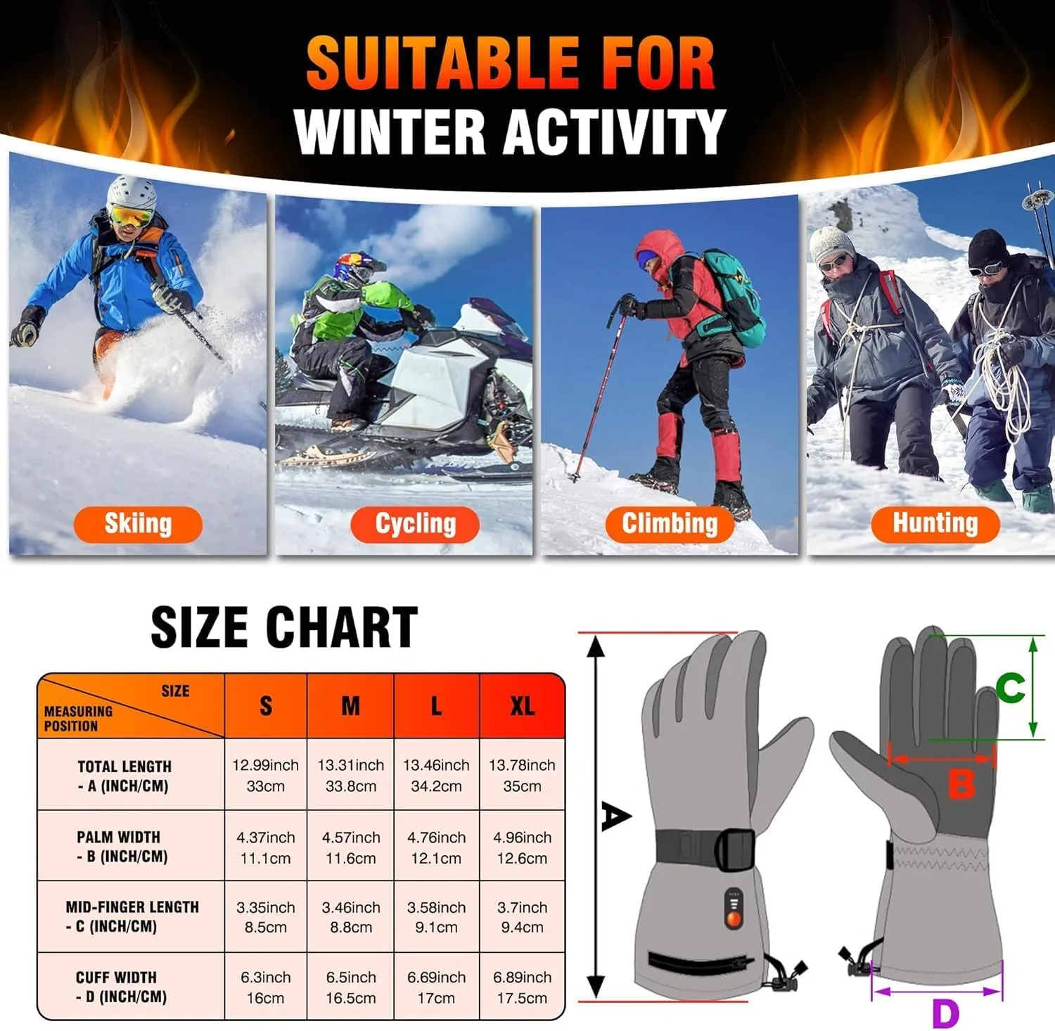 Heated Gloves, Heated Gloves for Men Women Rechargeable Electric Waterproof Thermal Warm Work Winter Gloves Hand Warmers for Cold Weather Work Hunting Fishing Cycling Hiking Skiing