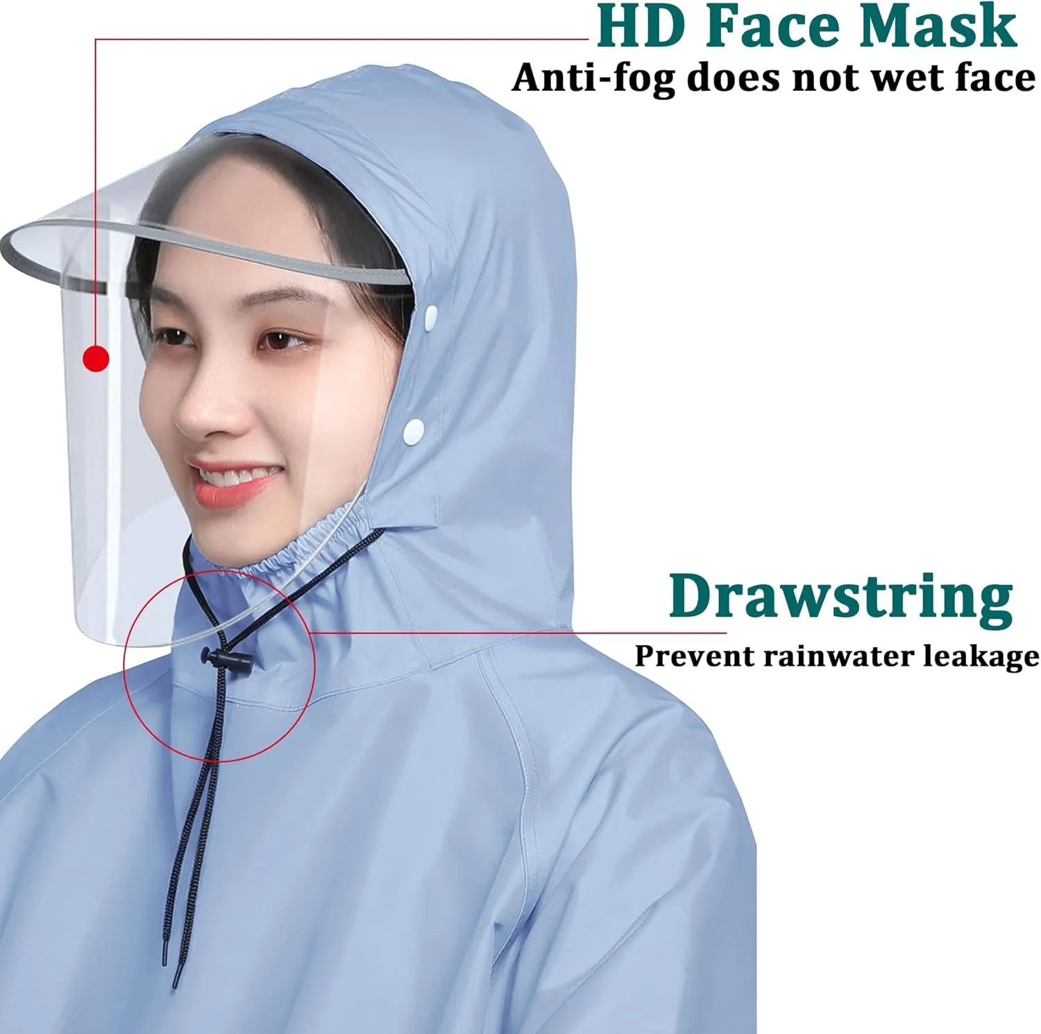 Hooded Rain Poncho Lightweight Raincoat Jacket with Brim, Waterproof Long Sleeve Poncho for Men Women Adults