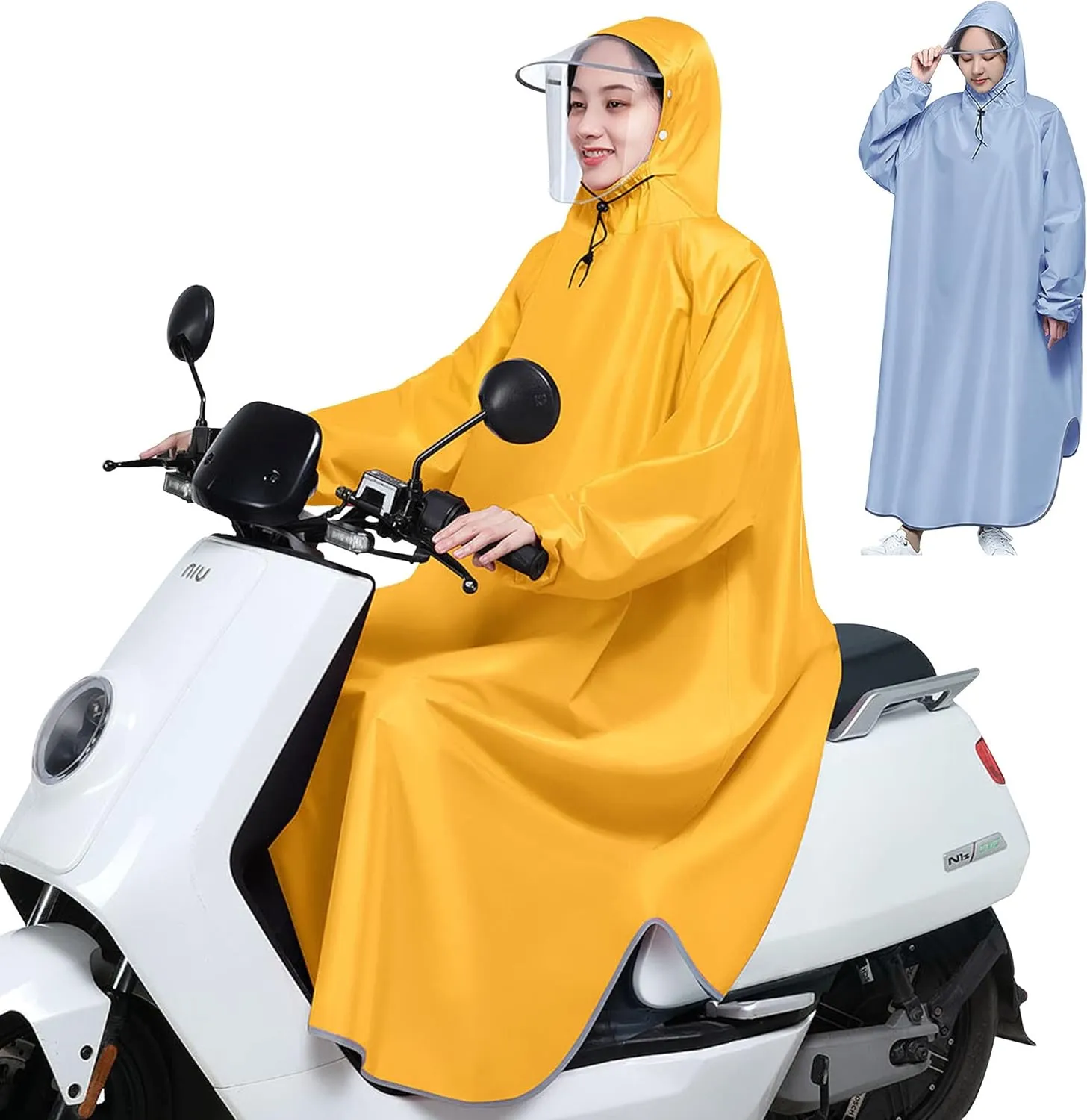 Hooded Rain Poncho Lightweight Raincoat Jacket with Brim, Waterproof Long Sleeve Poncho for Men Women Adults