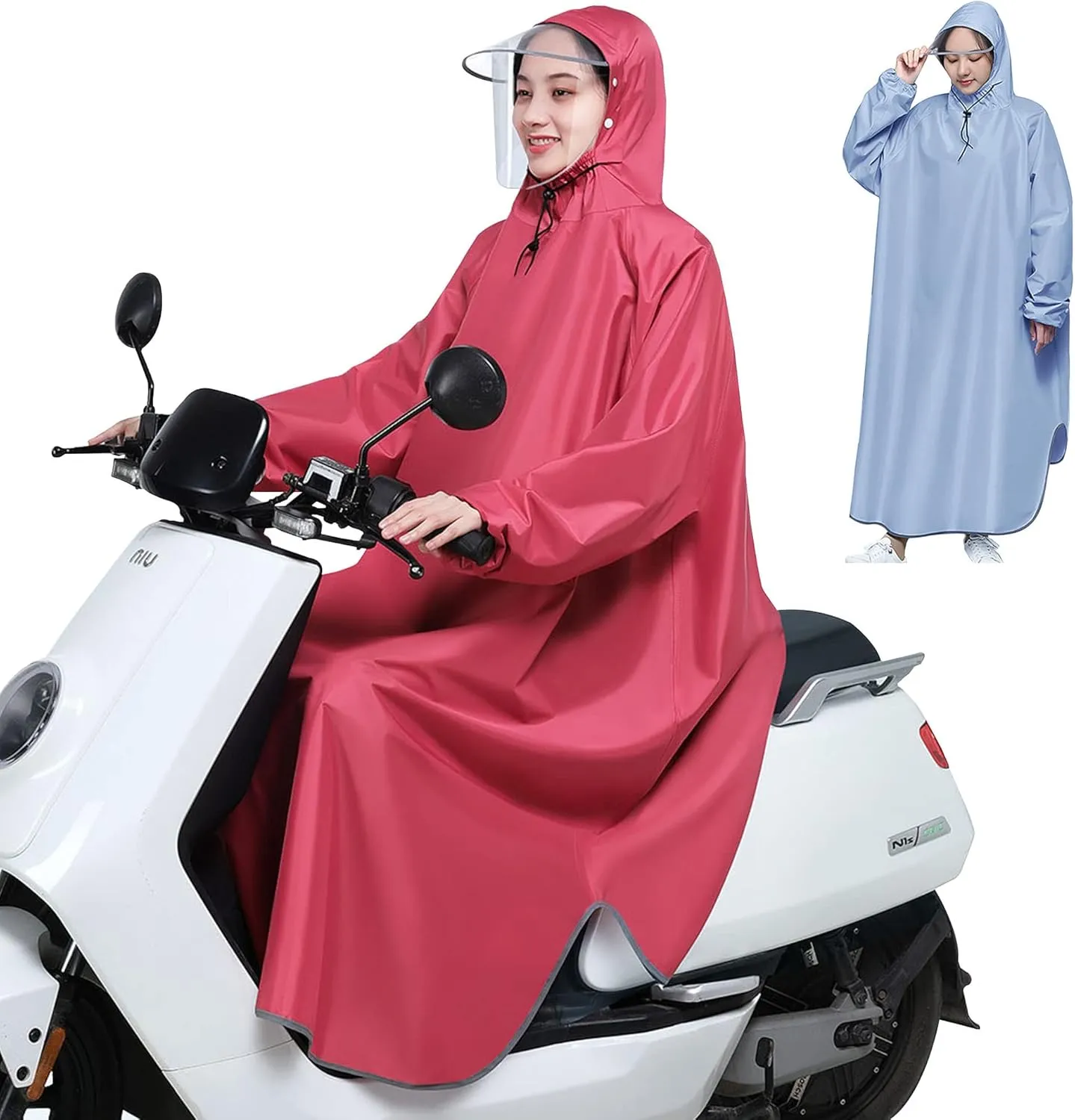 Hooded Rain Poncho Lightweight Raincoat Jacket with Brim, Waterproof Long Sleeve Poncho for Men Women Adults