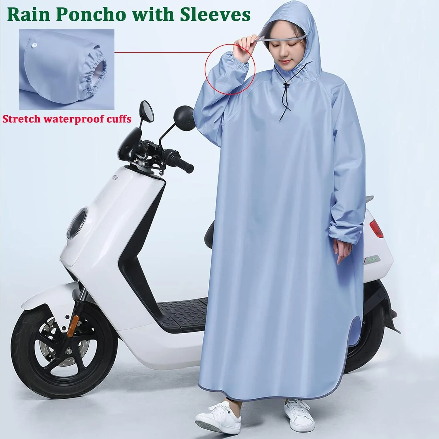 Hooded Rain Poncho Lightweight Raincoat Jacket with Brim, Waterproof Long Sleeve Poncho for Men Women Adults