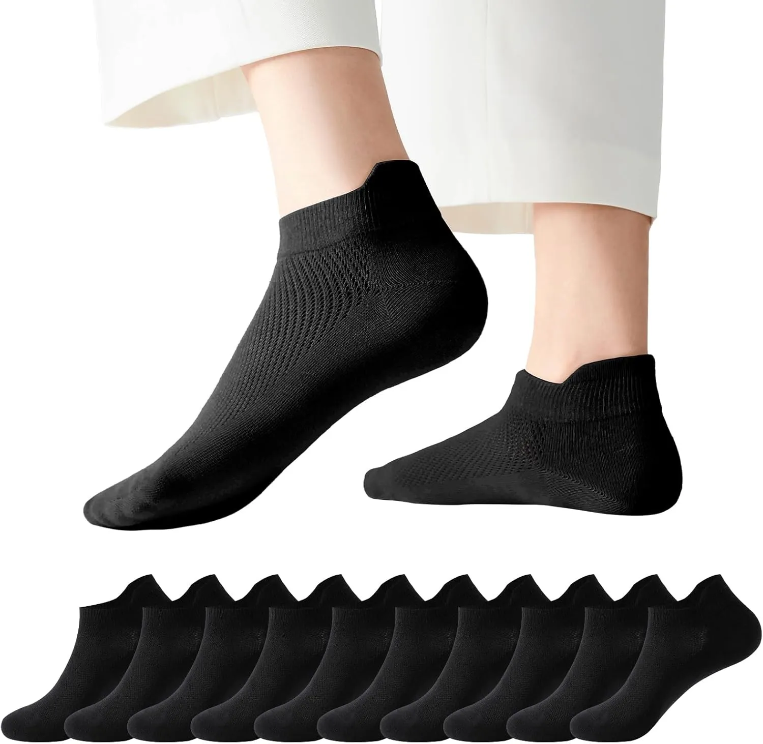 J-BOX Ankle Socks for Women 10 Pairs, Women's Thin Athletic Socks With Tab, Breathable Low Cut Moisture Socks for Summer