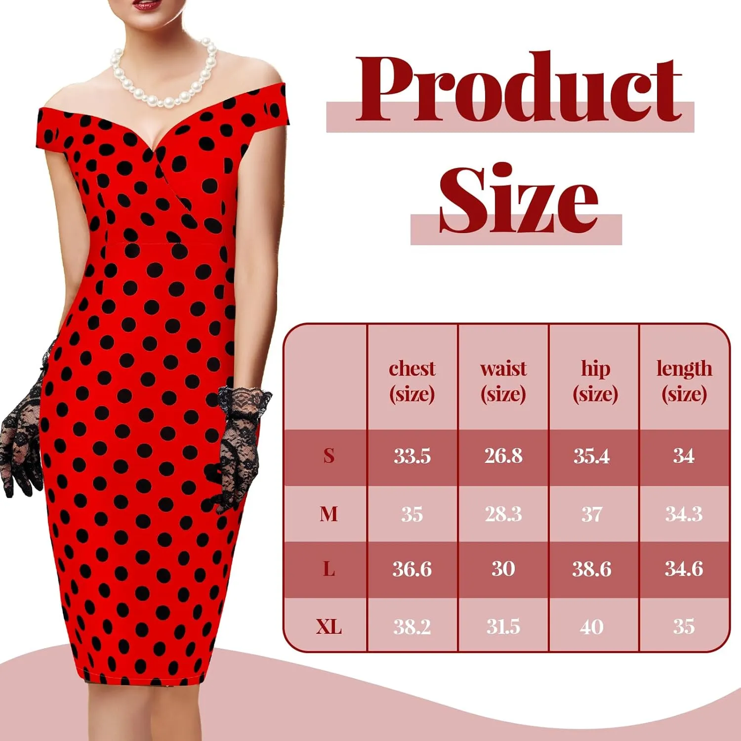 JenPen 5 Pcs Women's Vintage Polka Dot Dress Retro Pencil Dress Sets for Derby Tea Party Cocktail Opera Evening Cosplay