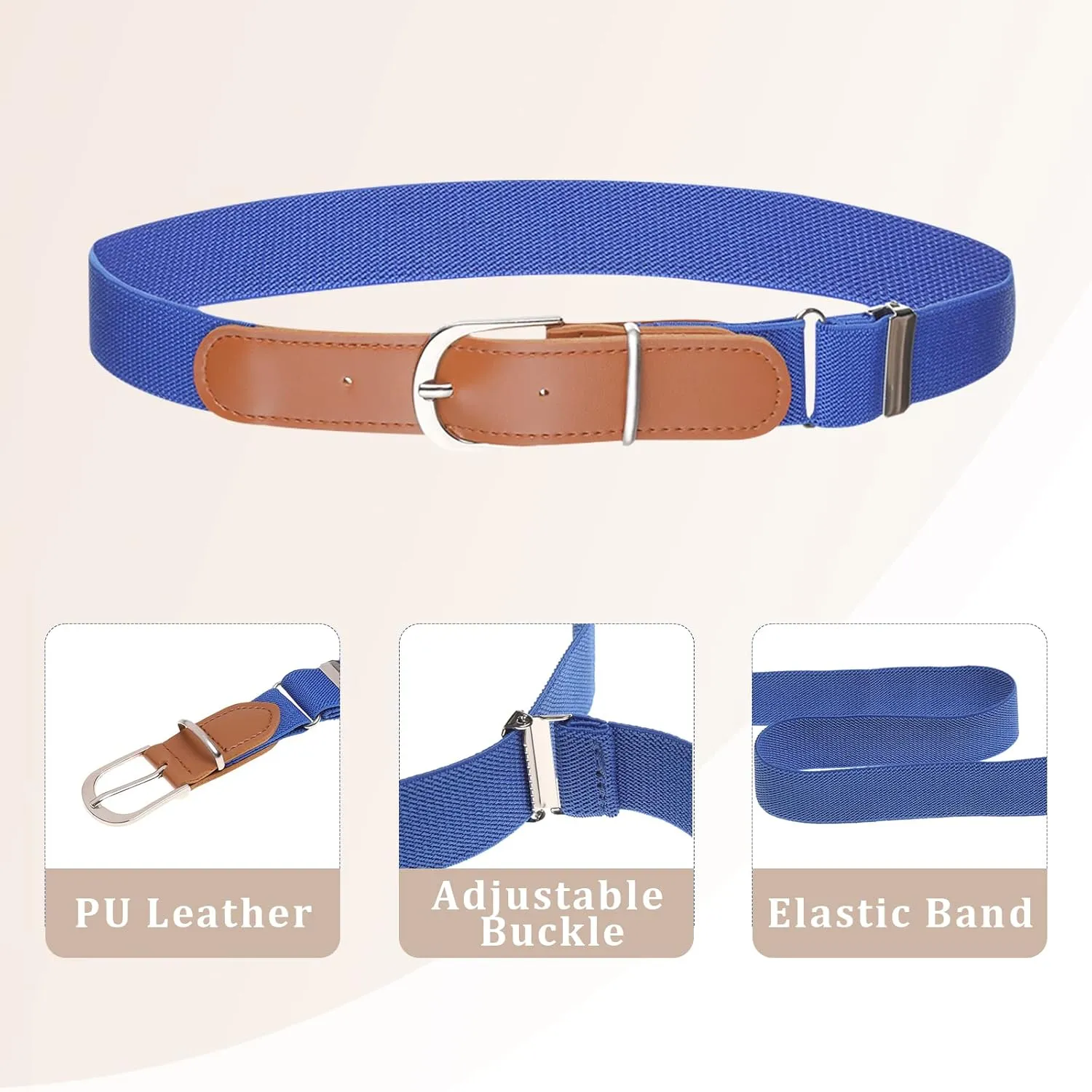 Kajeer Kids Boys Girls Elastic Belt - Stretch Adjustable Belt for Boys and Girls with Leather Loop Belt Pack of 4