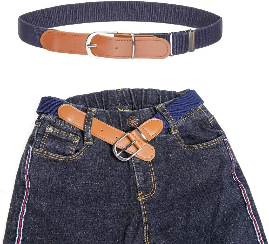 Kajeer Kids Boys Girls Elastic Belt - Stretch Adjustable Belt for Boys and Girls with Leather Loop Belt Pack of 4