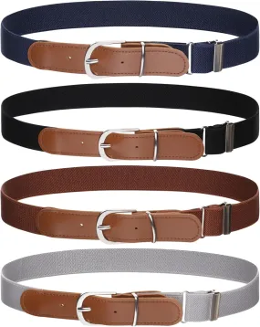 Kajeer Kids Boys Girls Elastic Belt - Stretch Adjustable Belt for Boys and Girls with Leather Loop Belt Pack of 4