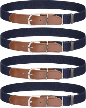 Kajeer Kids Boys Girls Elastic Belt - Stretch Adjustable Belt for Boys and Girls with Leather Loop Belt Pack of 4