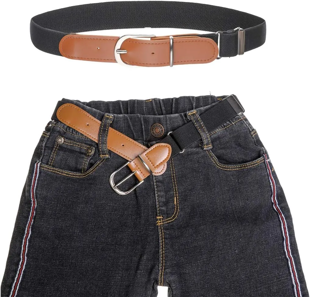 Kajeer Kids Boys Girls Elastic Belt - Stretch Adjustable Belt for Boys and Girls with Leather Loop Belt Pack of 4