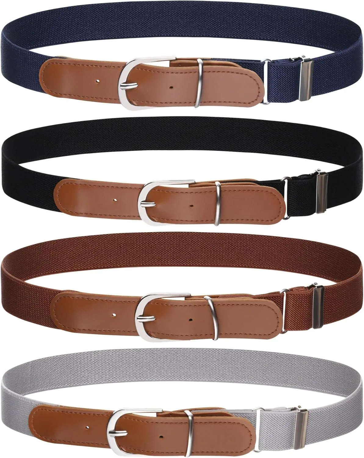 Kajeer Kids Boys Girls Elastic Belt - Stretch Adjustable Belt for Boys and Girls with Leather Loop Belt Pack of 4