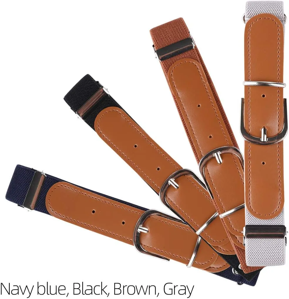 Kajeer Kids Boys Girls Elastic Belt - Stretch Adjustable Belt for Boys and Girls with Leather Loop Belt Pack of 4