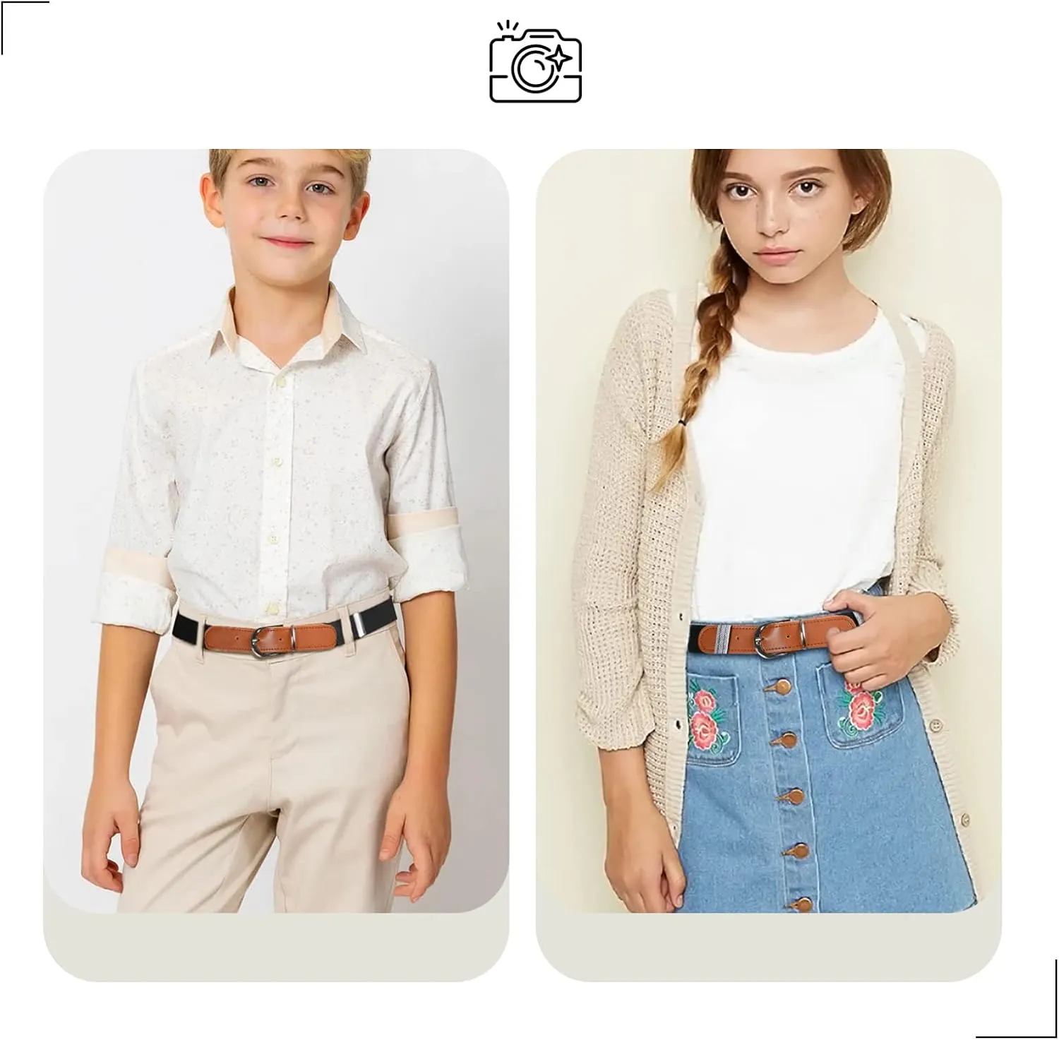 Kajeer Kids Boys Girls Elastic Belt - Stretch Adjustable Belt for Boys and Girls with Leather Loop Belt Pack of 4