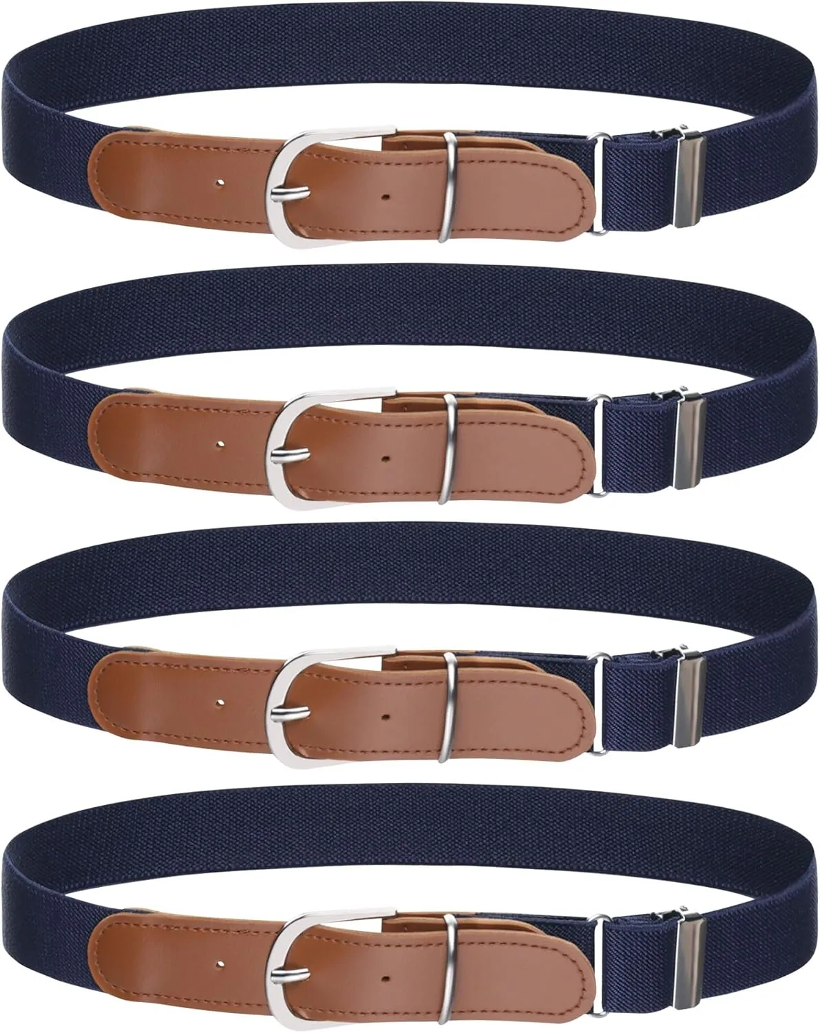 Kajeer Kids Boys Girls Elastic Belt - Stretch Adjustable Belt for Boys and Girls with Leather Loop Belt Pack of 4