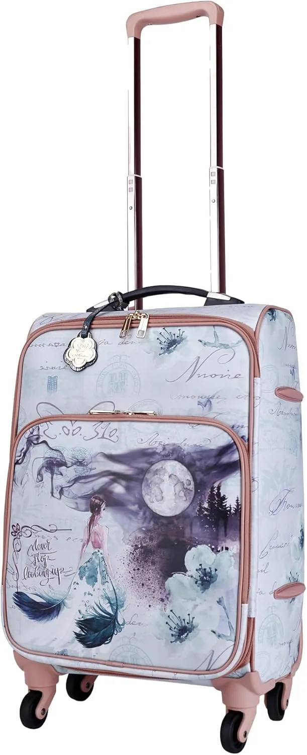 Lightweight Spinner Carry-On Luggage - Dreamy Moonlight Design, 360 Spinner Wheels, Multi-Pockets for Organized Packing (Green)