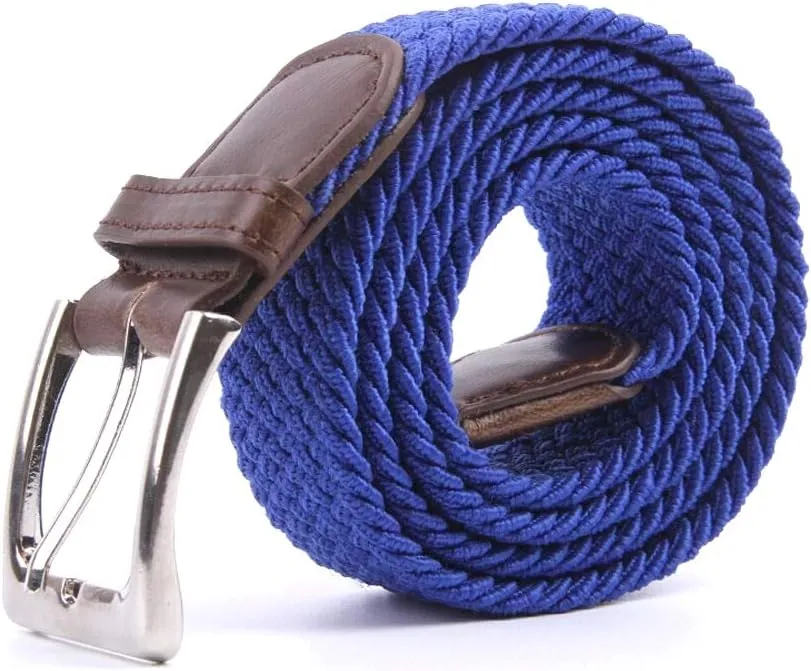 Men Women Royal Blue Canvas Elastic Fabric Woven Stretch Braided Belts