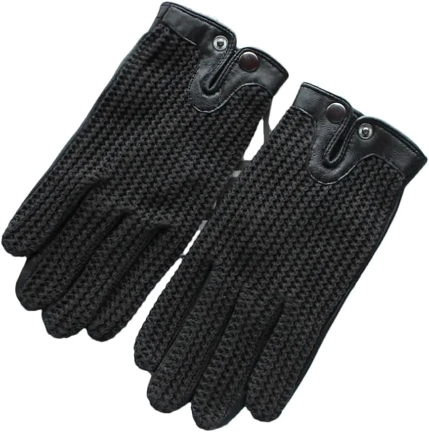 Men's Leather Driving Non-Slip Gloves Touch Screen Sheepskin Knitted Breathable Riding Motorcycle Gloves