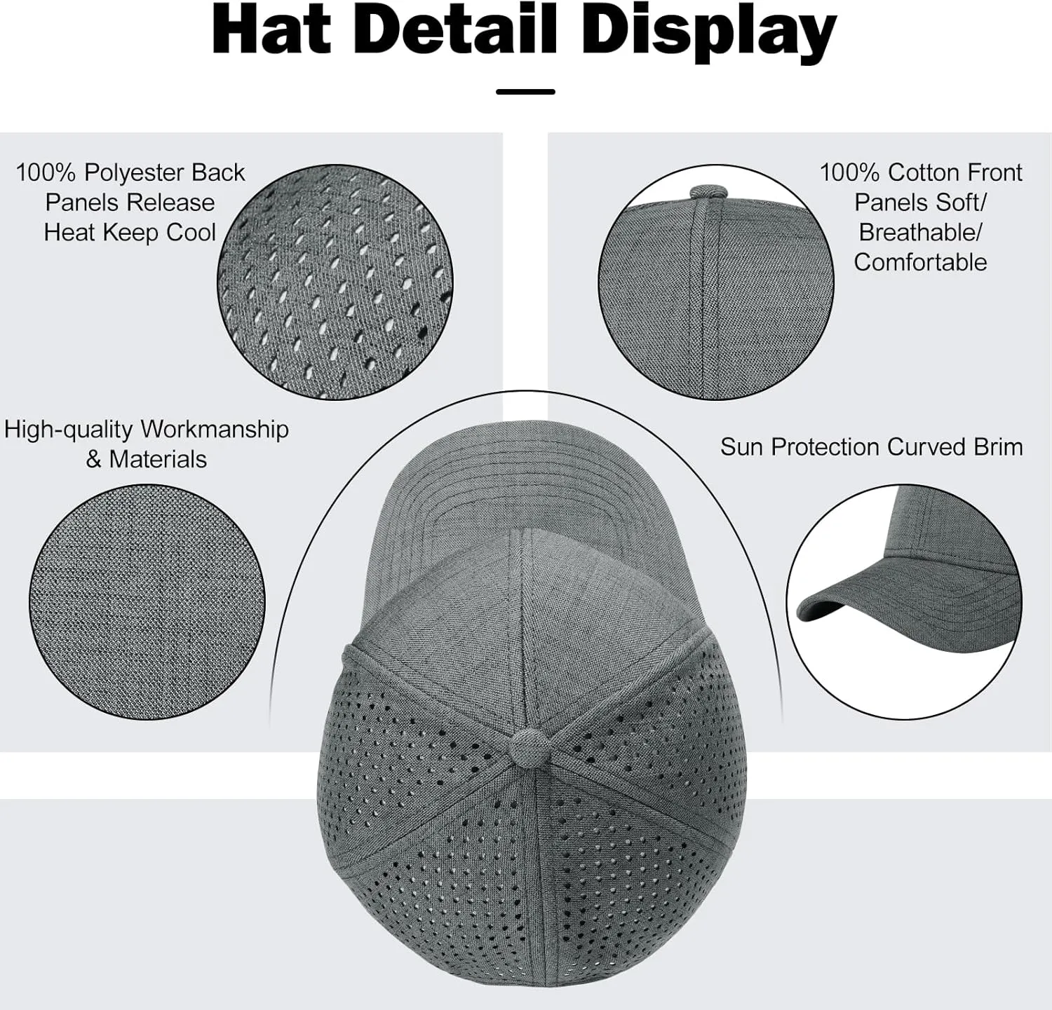 Men's Oversize XXL Baseball Cap Adjustable Performance Snapback Hat Laser Perforated Cap Plus Size for Big Head