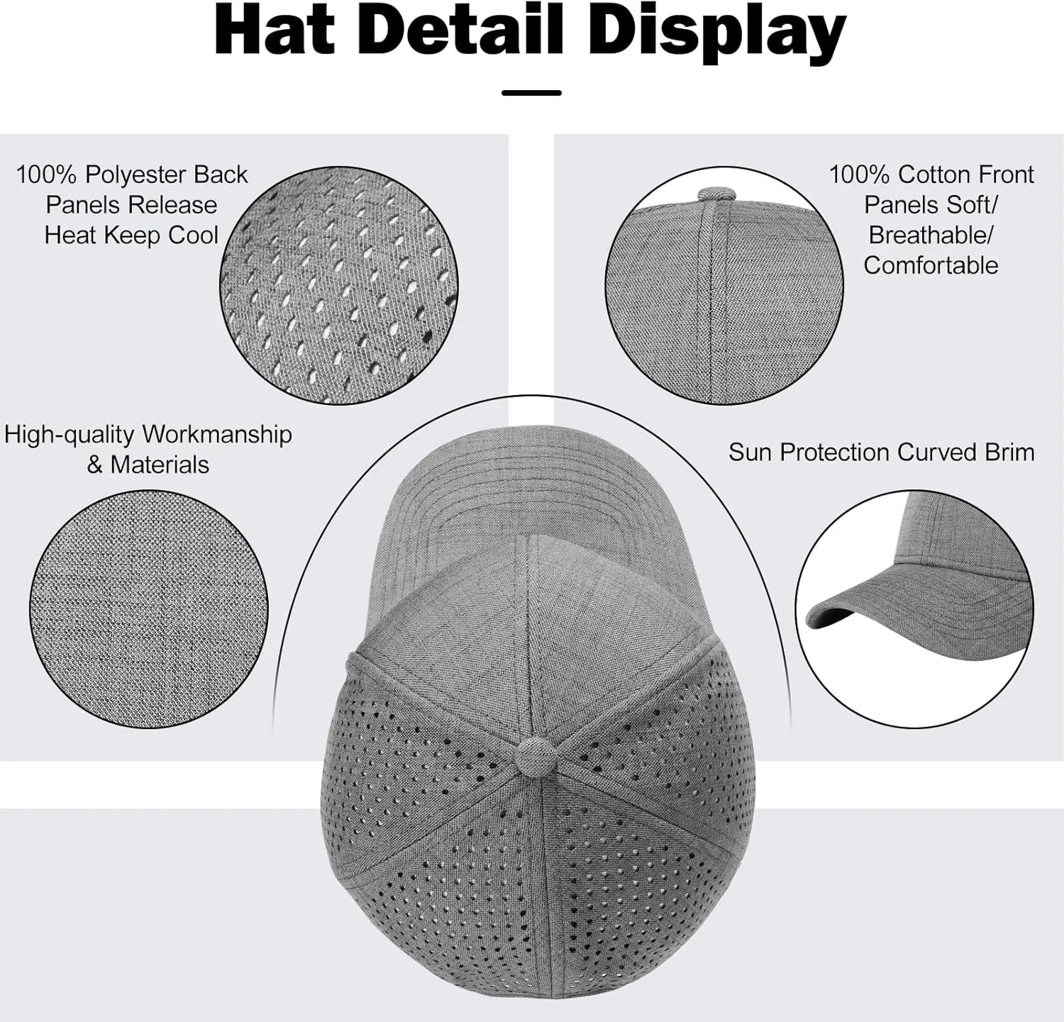 Men's Oversize XXL Baseball Cap Adjustable Performance Snapback Hat Laser Perforated Cap Plus Size for Big Head