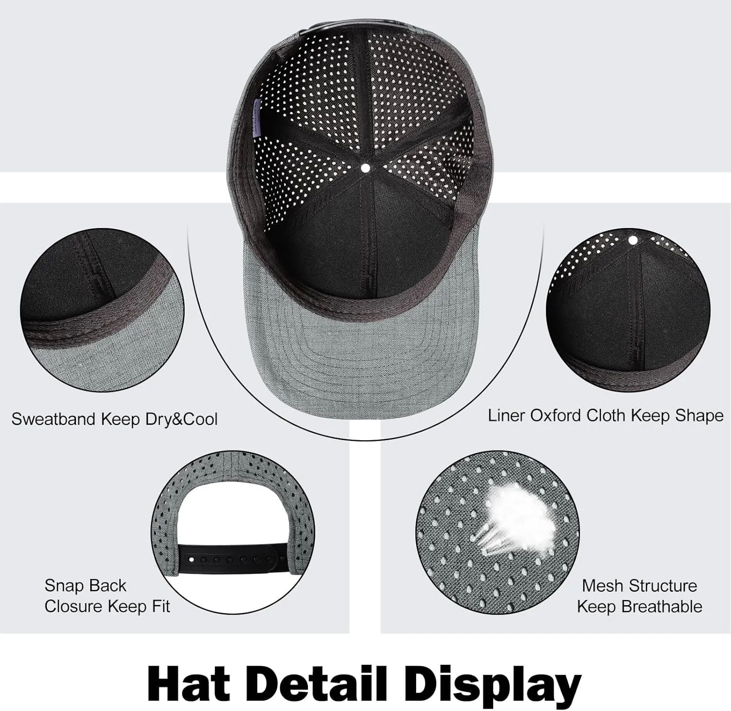 Men's Oversize XXL Baseball Cap Adjustable Performance Snapback Hat Laser Perforated Cap Plus Size for Big Head