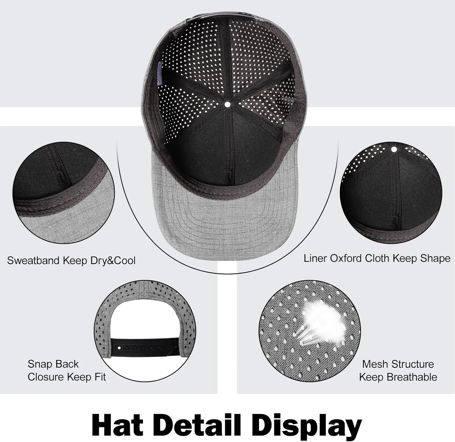 Men's Oversize XXL Baseball Cap Adjustable Performance Snapback Hat Laser Perforated Cap Plus Size for Big Head