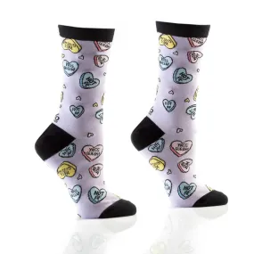"Candy Hearts" Cotton Dress Crew Socks by YO Sox - Medium