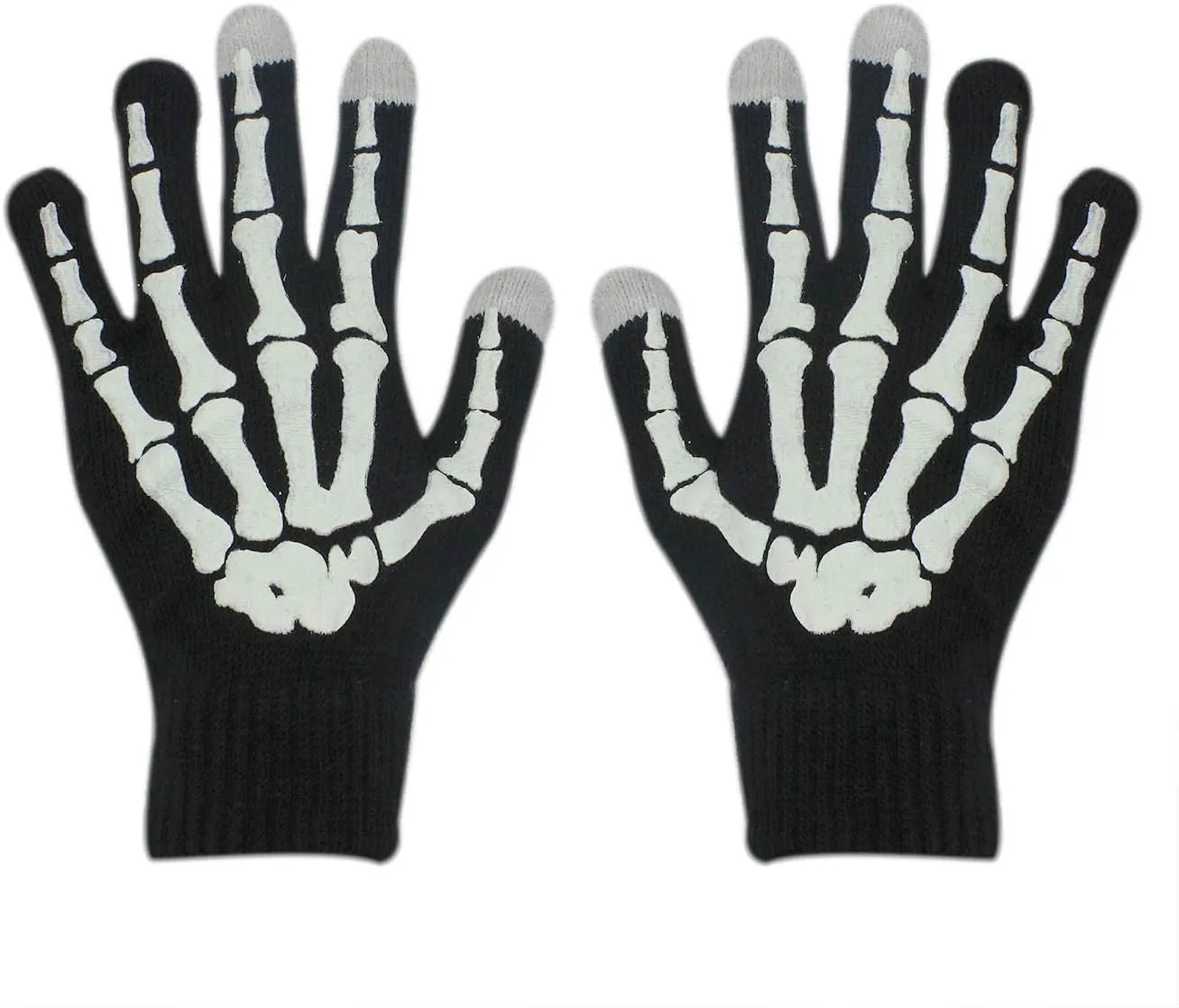 RARITYUS Halloween Party Skeleton Gloves Skull Fancy Costume Touchscreen Knit Golves Unisex Adult for Women Men