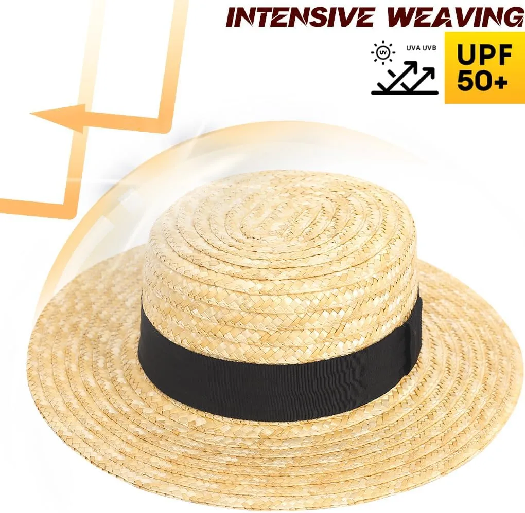 Straw Fedora Sun Hat for Women Wide Brim Panama Beach Hats Foldable UPF 50 