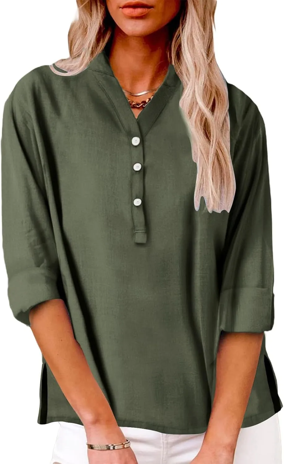 Summer Tops Women 2025 Short Sleeve Cotton Linen Shirts Casual Button V Neck Boho Blouses Plus Size Spring Clothes