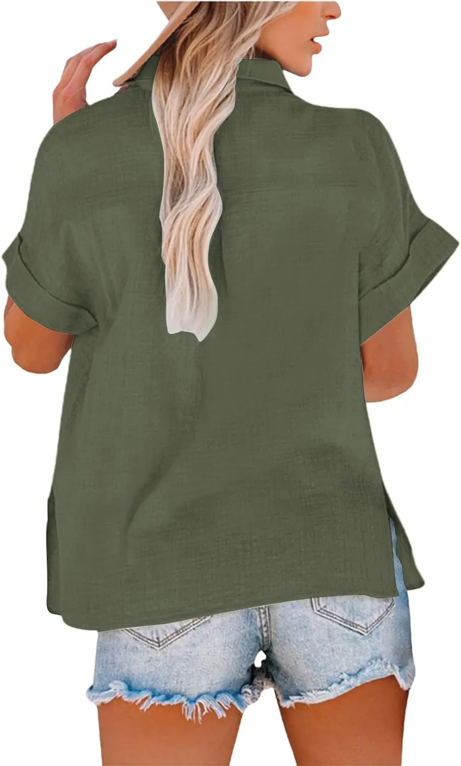 Summer Tops Women 2025 Short Sleeve Cotton Linen Shirts Casual Button V Neck Boho Blouses Plus Size Spring Clothes