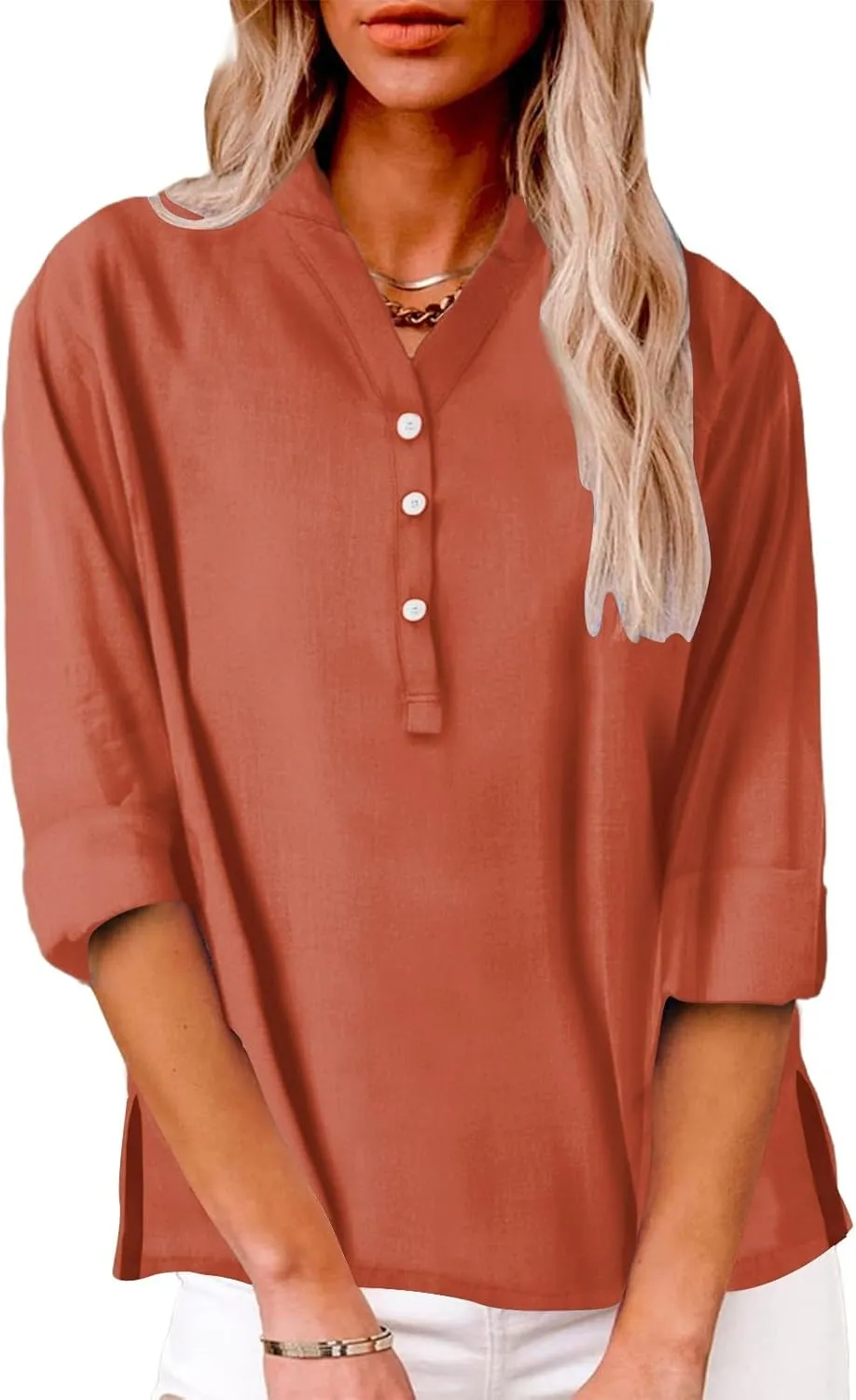 Summer Tops Women 2025 Short Sleeve Cotton Linen Shirts Casual Button V Neck Boho Blouses Plus Size Spring Clothes