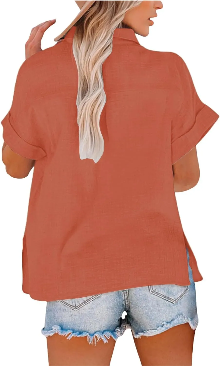Summer Tops Women 2025 Short Sleeve Cotton Linen Shirts Casual Button V Neck Boho Blouses Plus Size Spring Clothes