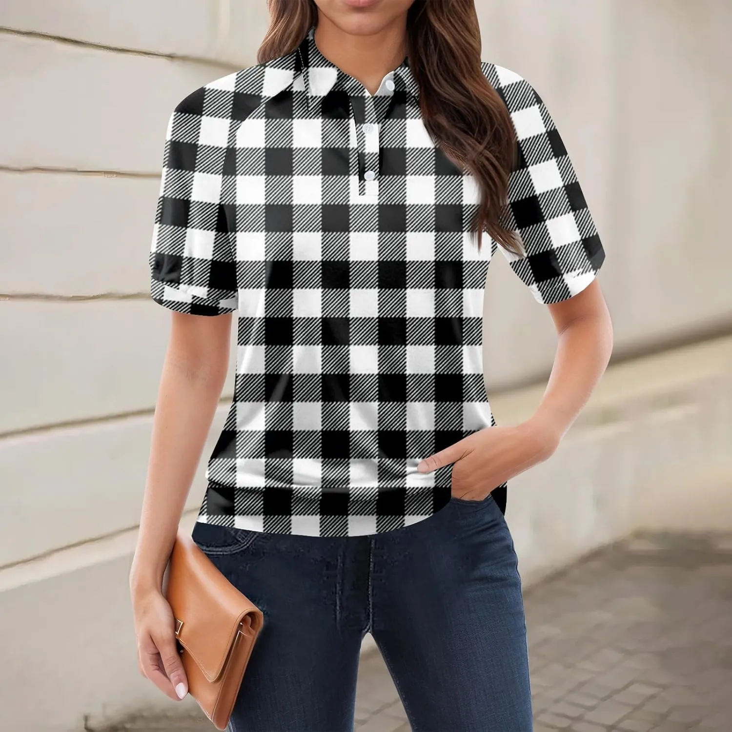 Summer Tops Womens Summer V Neck T Shirts Casual Floral Printed Collar Tops Women Short Sleeve Polo Tops