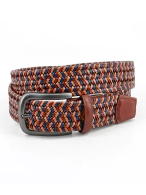 Torino Leather Italian Mini-Strand Woven Stretch Leather Belt in Tan Multi