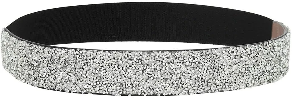 Urieo Rhinestone Wide Belts for Women Dresses Silver Stretchy Belt Crystal Elastic Waist Belts