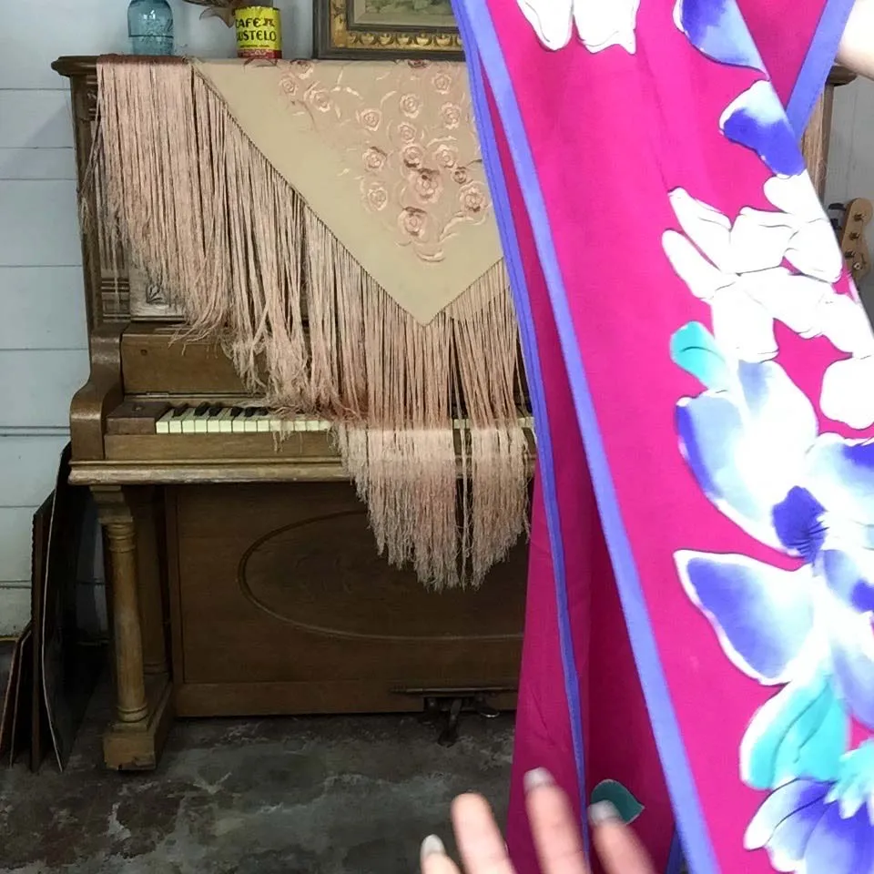 Vintage | Pink and Blue Floral Long Boho Scarf
