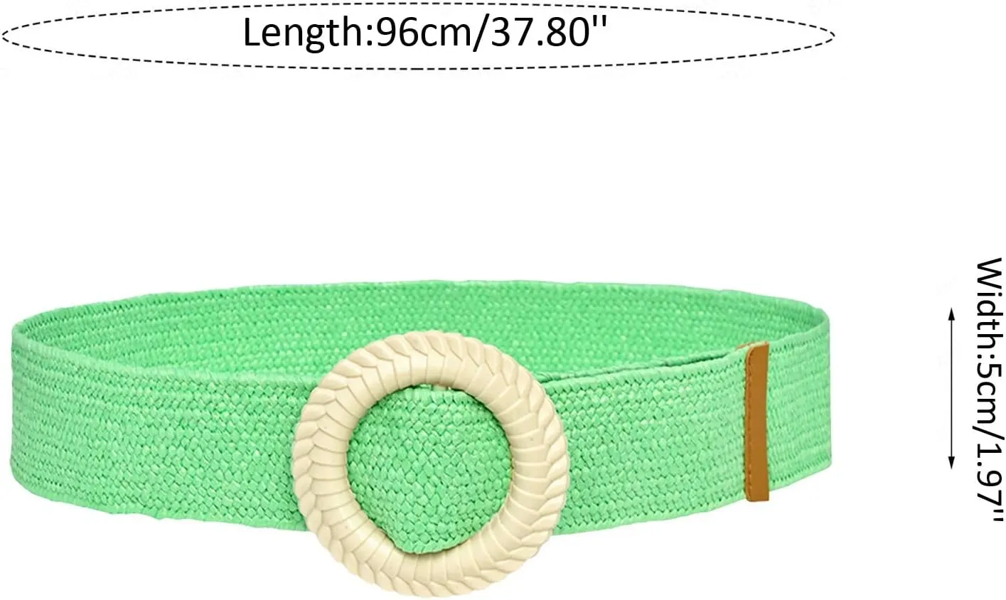 Women Straw Woven Waist Belt Wide Boho Braided Dress Belts Wood Buckle Belts with Buckle