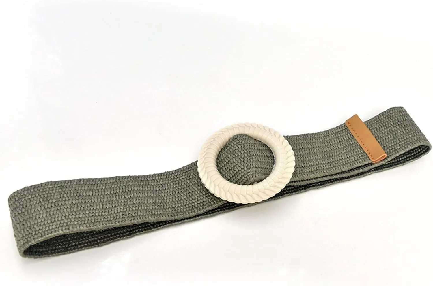Women Straw Woven Waist Belt Wide Boho Braided Dress Belts Wood Buckle Belts with Buckle