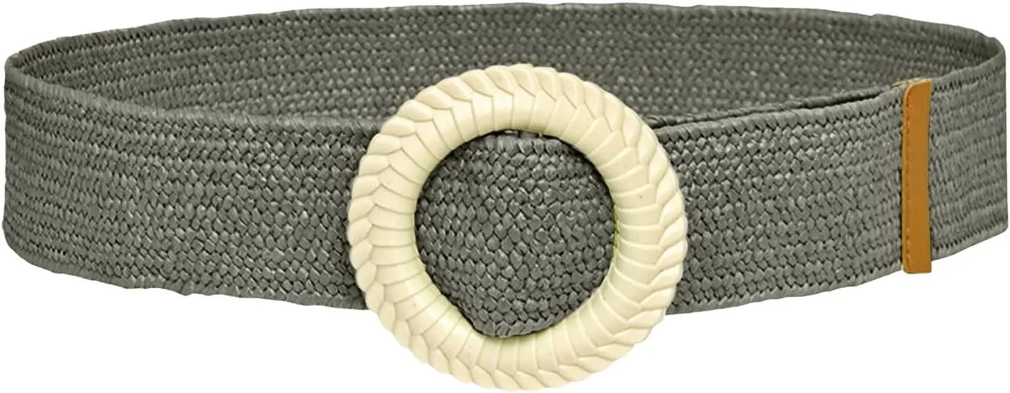 Women Straw Woven Waist Belt Wide Boho Braided Dress Belts Wood Buckle Belts with Buckle