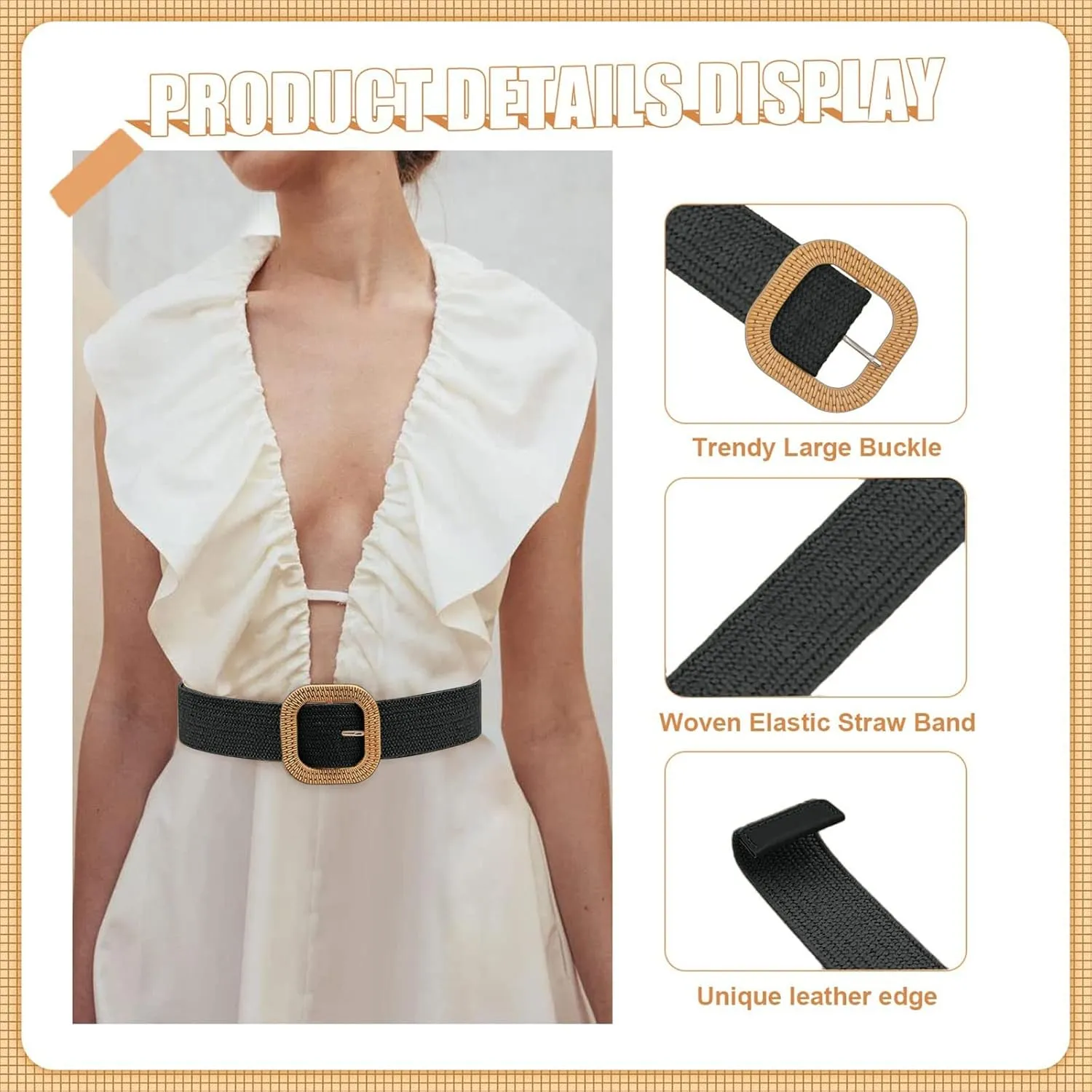 X Belt Women Belt Straw Woven Elastic Stretch Wide Waist Belts For Dresses With Buckle