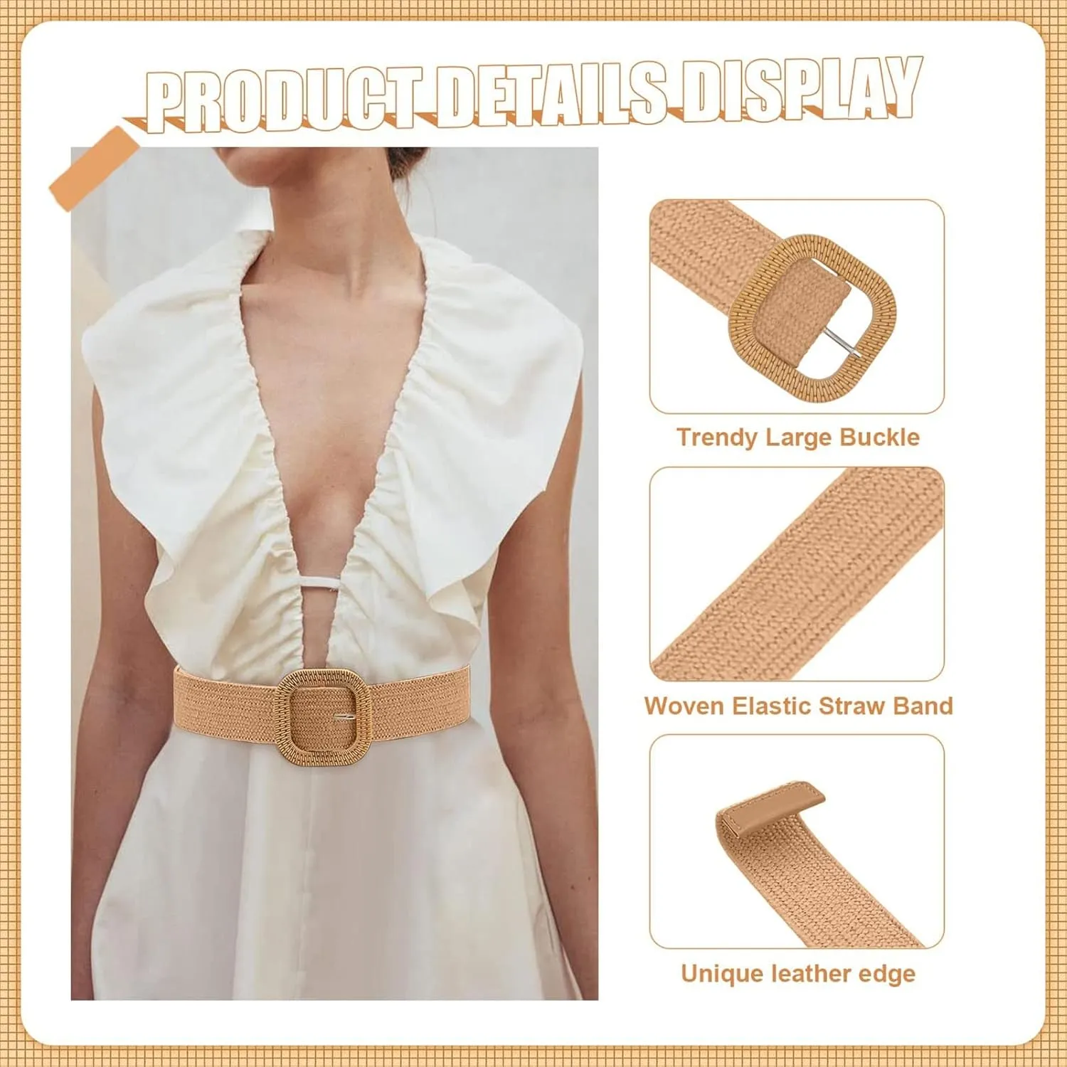 X Belt Women Belt Straw Woven Elastic Stretch Wide Waist Belts For Dresses With Buckle